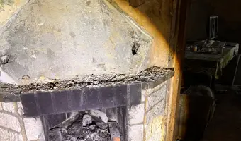 Mocno zarośnięty dom przy drodze