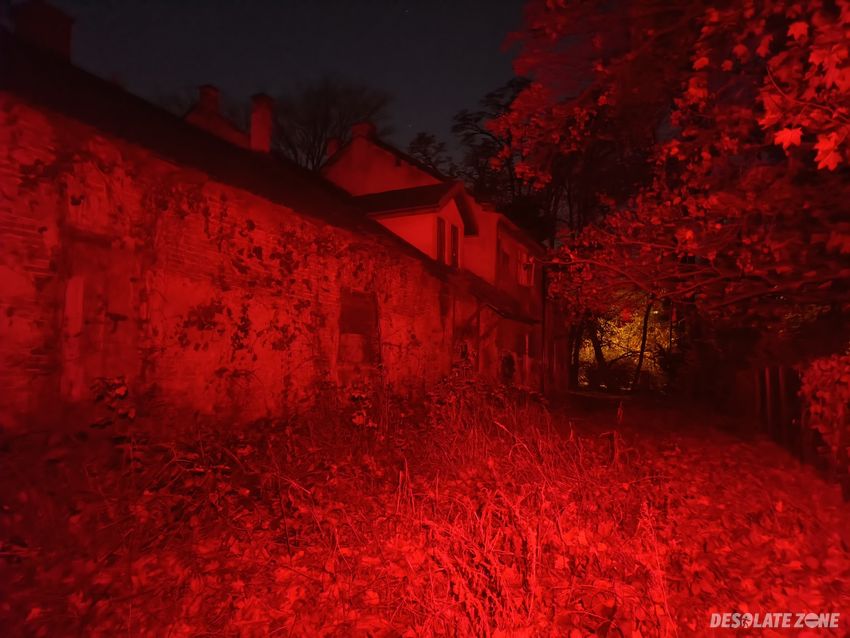 Spalone domy w parku